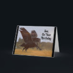 Son Pegasus Verjaardag Wenskaart Kaart<br><div class="desc">Geweldige, afbeelding van een zwarte Pegasus, klaar om te vliegen, is te zien op dit wenskaart voor een zoon. Op de voorkant van de kaart staat "Zoon op je verjaardag" en op de binnenkant staat: "Moge je dromen vliegen en het jaar door hoog vliegen als een Pegasus, op je verjaardag....</div>