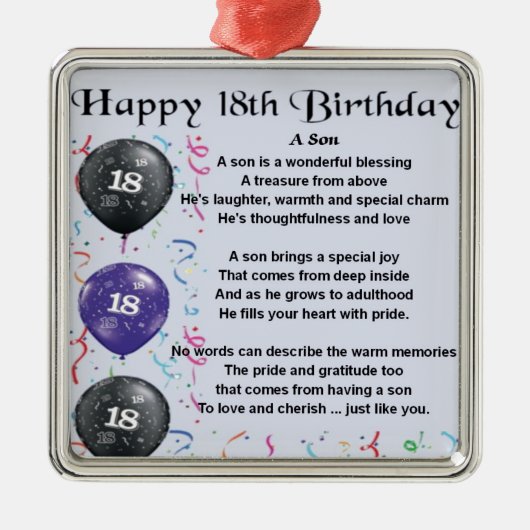 Son Poem 18th Birthday Design Metalen Ornament (Voorkant)