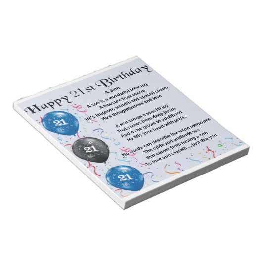 Son Poem - 21st Birthday Design Notitieblok (Schuin)