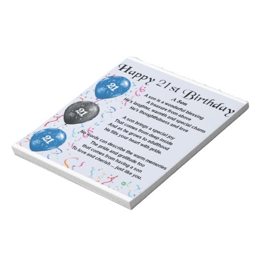 Son Poem - 21st Birthday Design Notitieblok (Linkerzijde)