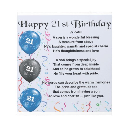 Son Poem - 21st Birthday Design Notitieblok (Voorkant)
