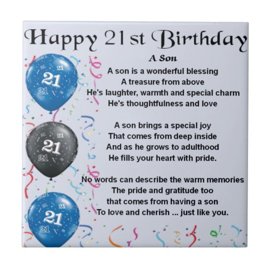 Son Poem - 21st Birthday Design Tegeltje (Voorkant)
