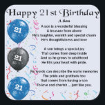 Son Poem - 21st Birthday Design Vierkante Sticker<br><div class="desc">Een groot cadeau voor een zoon op zijn 21ste verjaardag</div>