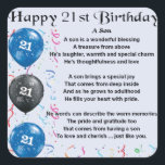 Son Poem - 21st Birthday Design Vierkante Sticker<br><div class="desc">Een groot cadeau voor een zoon op zijn 21ste verjaardag</div>