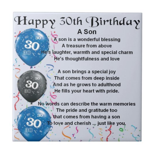 Son Poem - 30th Birthday Design Tegeltje (Voorkant)