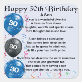 Son Poem - 30th Birthday Design Vierkante Sticker