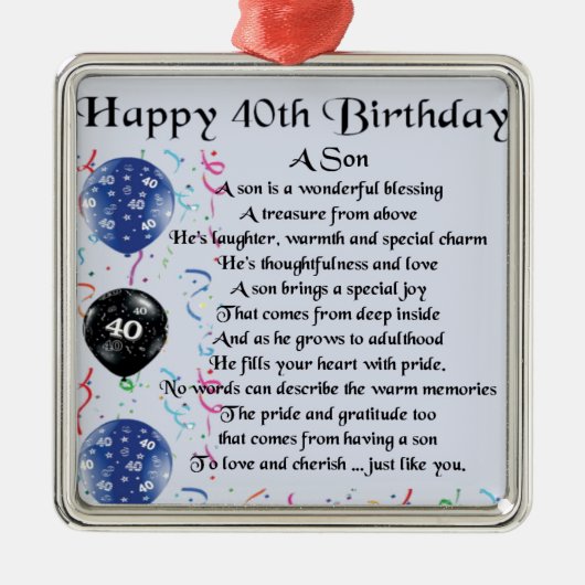 Son Poem - 40th Birthday Design Metalen Ornament (Voorkant)
