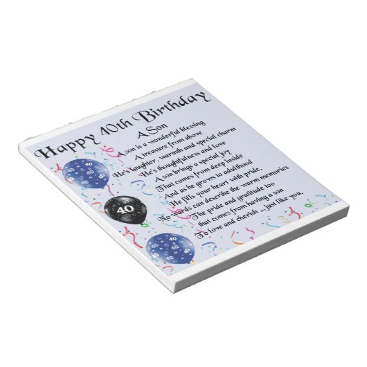 Son Poem - 40th Birthday Design Notitieblok (Schuin)