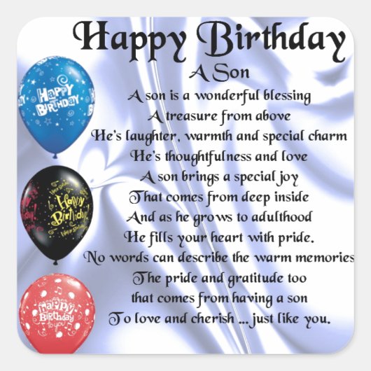 Son Poem - Happy Birthday Vierkante Sticker (Voorkant)