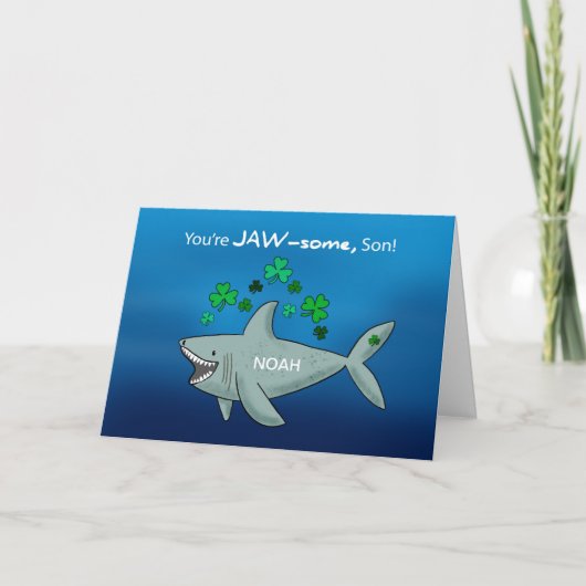Son St Patricks Day Shark met Shamrocks Kaart (Voorkant)
