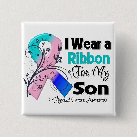 Son - Thyroid Cancer Ribbon Vierkante Button 5,1 Cm (Voorkant)