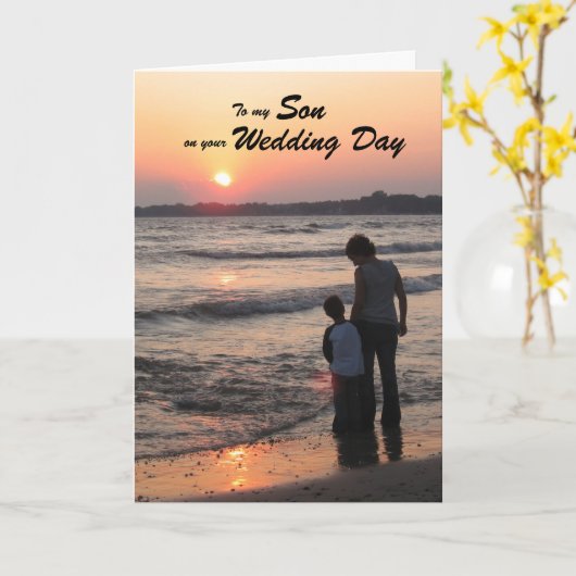 Son Trouwdag Kaart zonsondergang op het strand (Gele Bloem)