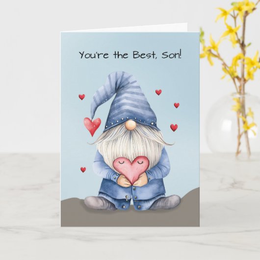 Son Valentijn Funny Gnome draagt denim Kaart (Gele Bloem)