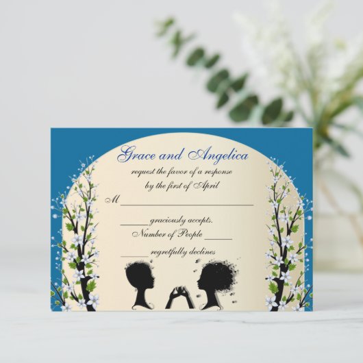 Sonata aangepaste lesbische trouw RSVP-kaarten Kaart (Staand voorkant)