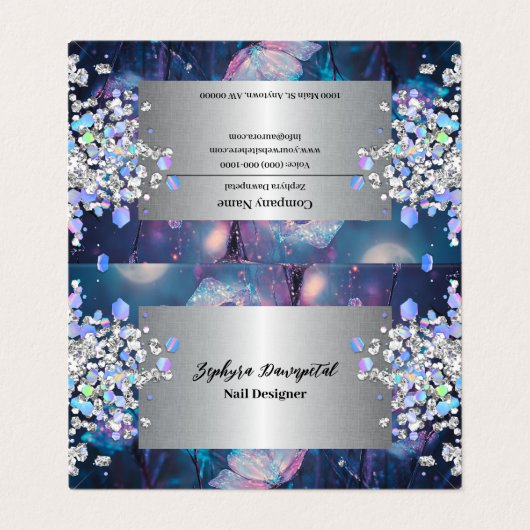 Sonata iriserende glitter opvouwbaar Visitekaartje (Buitenkant ongevouwen)