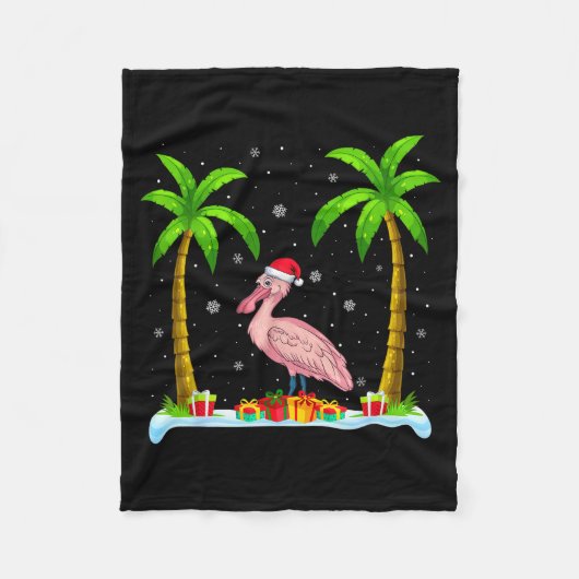 Sonbill Santa Hat Palm Tree Beach Xmas Pajama Fleece Deken (Voorkant)