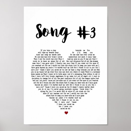 Song 3 Heart Song Lyric Wall Art afdrukken Poster (Voorkant)