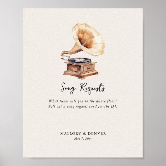 Song Aanvraag Gramophone Wedding Poster (Voorkant)
