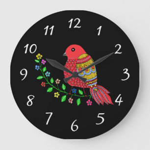 SONG BIRD FOLK ART-wandklok Grote Klok