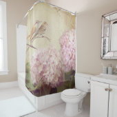 Song Birds Branch Pink Hydrangea Flowers  Douchegordijn (In situ)