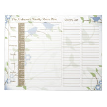Song Birds Floral Weekly Personalized Meal Planner