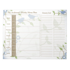 Song Birds Floral Weekly Personalized Meal Planner Notitieblok