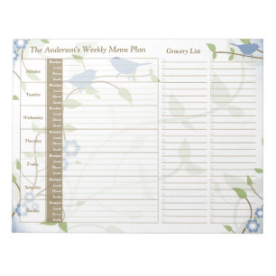 Song Birds Floral Weekly Personalized Meal Planner Notitieblok