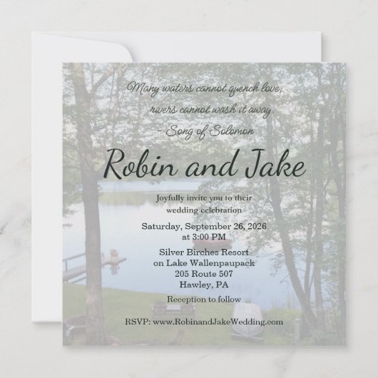 Song of Solomon Lake Photo Wedding Invitation Kaart (Voorkant)
