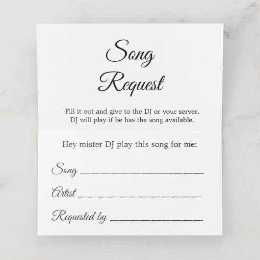 Song Request Folded Wedding Place Card Plaatskaartje (Binnenkant ongevouwen)