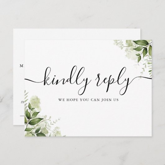 Song Request Greenery Leaves Script RSVP-kaart Uitnodiging Briefkaart (Voorkant / Achterkant)
