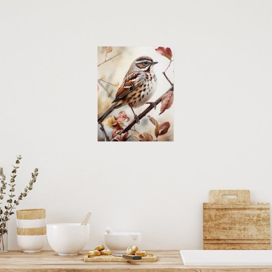 Song Sparrow Bird Art Print Poster (Keuken)