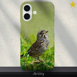 Song Sparrow Bird Painting Aangepaste naam iPhone 16 Hoesje