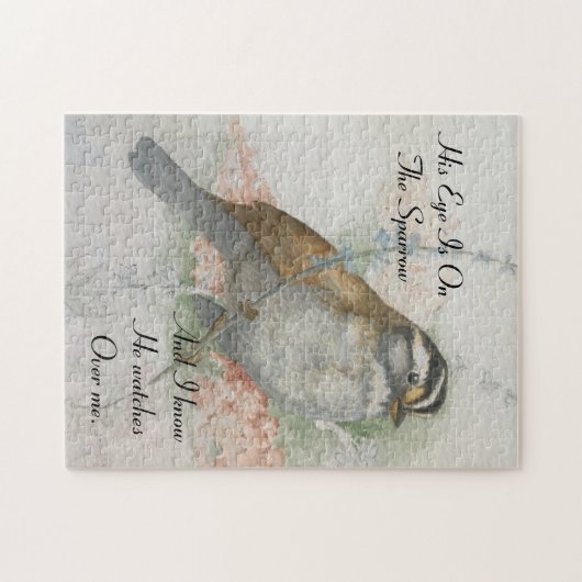 Song Sparrow die hij over me kijkt Bijbelcitaat Legpuzzel (Horizontaal)