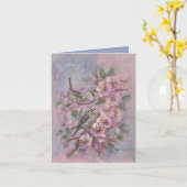 Song Sparrow- handgeschilderd Kaart (Gele Bloem)
