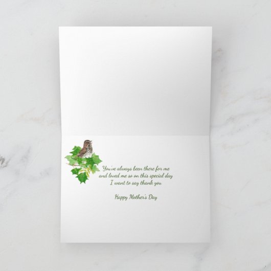 Song Sparrow Moederdag Appreciation Kaart (Binnen)