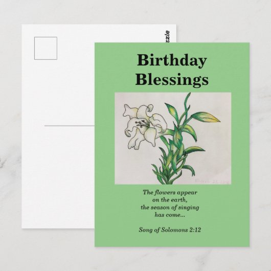 Song van Solomons Birthday Blessing White Lily Briefkaart (Voorkant / Achterkant)