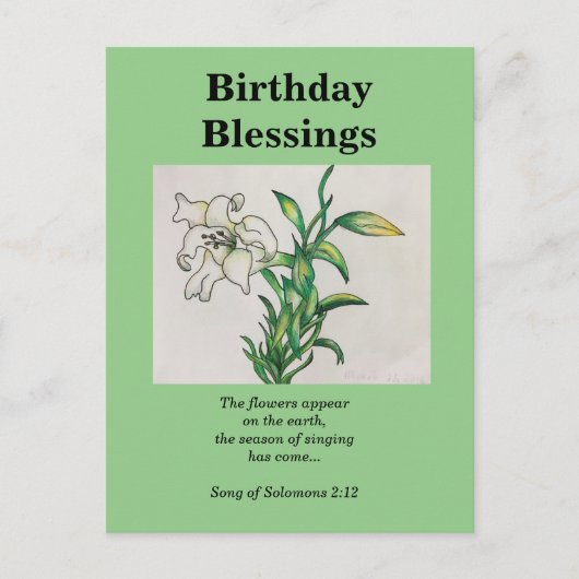 Song van Solomons Birthday Blessing White Lily Briefkaart (Voorkant)