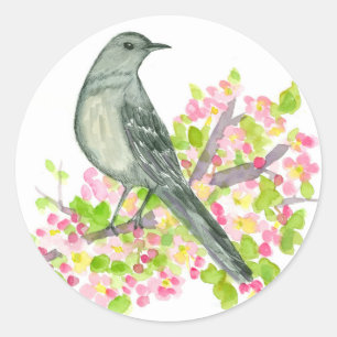Songbird Apple Blossom Waterverf Flowers Ronde Sticker