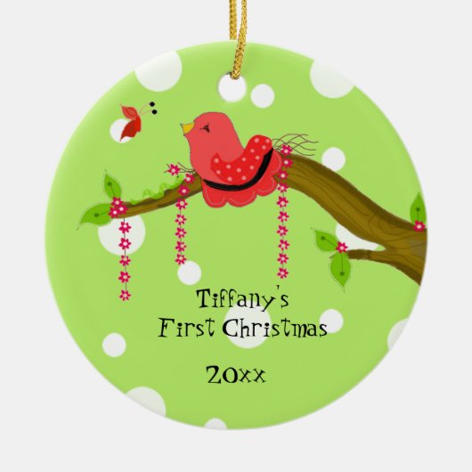 Songbird Baby's eerste Kerstmis Keramisch Ornament (Voorkant)
