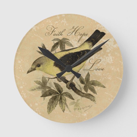 Songbird Bird Faith Hope Love Wall Clock Ronde Klok (Voorkant)