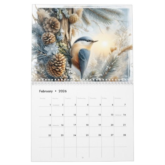 Songbird Country Waterverf Style Calendar Kalender (Feb 2026)