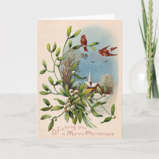 Songbird Mistletoe Church Christelijk Cross Feestdagen Kaart (Voorkant)