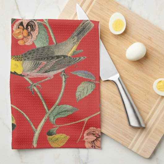 Songbird Red Theedoek (Quarter Fold)