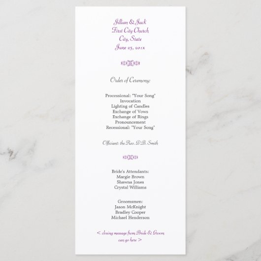 Songbird Shabby Chic Trouwprogramma Programmakaart (Achterkant)