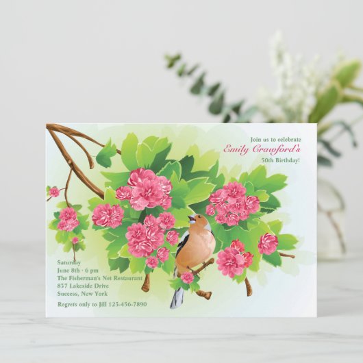 Songbird verjaardagsfeestje uitnodiging (Staand voorkant)