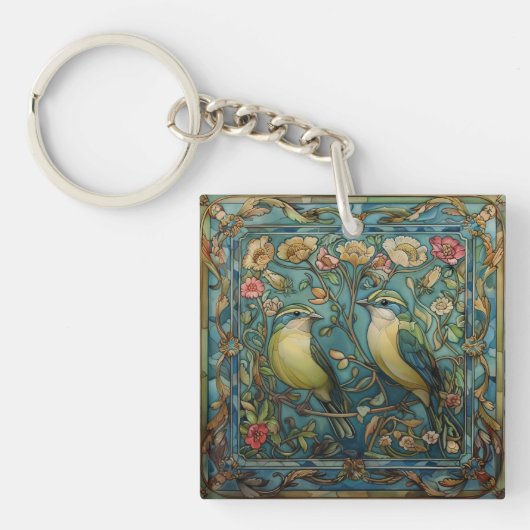 Songbirds in Love Romantische Art Nouveau Design Sleutelhanger (Voorkant)