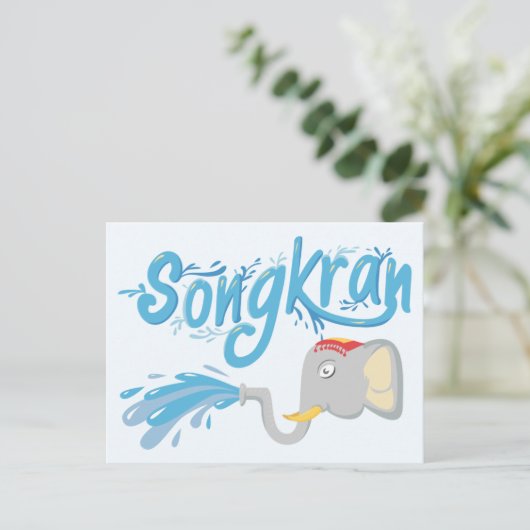 Songkran Olifant spuitwater T-Shirt Briefkaart (Staand voorkant)