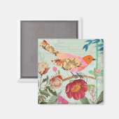 Songvogel met collage-stijl magneet (Voorkant / Achterkant)