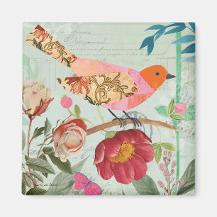 Songvogel met collage-stijl magneet