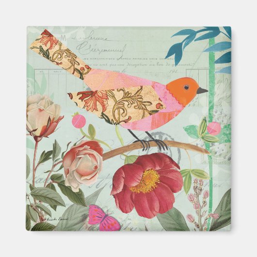 Songvogel met collage-stijl magneet (Voorkant)